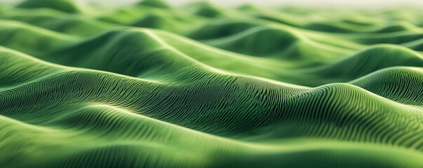 Green, grassy hills with an abstract pattern of wavy lines blurred natural landscape wallpaper background. 
