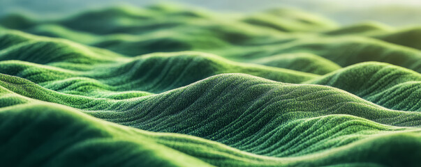 Green, grassy, sloppy hills with an abstract pattern of wavy lines blurred natural landscape background. 