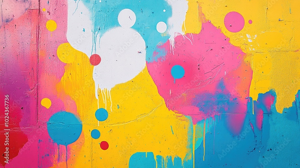 Poster abstract mural wall painting featuring vibrant color splashes ideal for street art backgrounds in a 