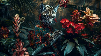 Anthropomorphic lynx floral jungle mood