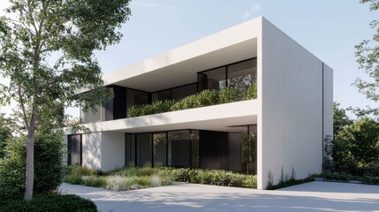 Fototapeta premium A contemporary home extension with a rooftop garden, providing a green oasis in the middle of the city