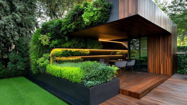 A contemporary home extension with a rooftop garden, providing a green oasis in the middle of the city