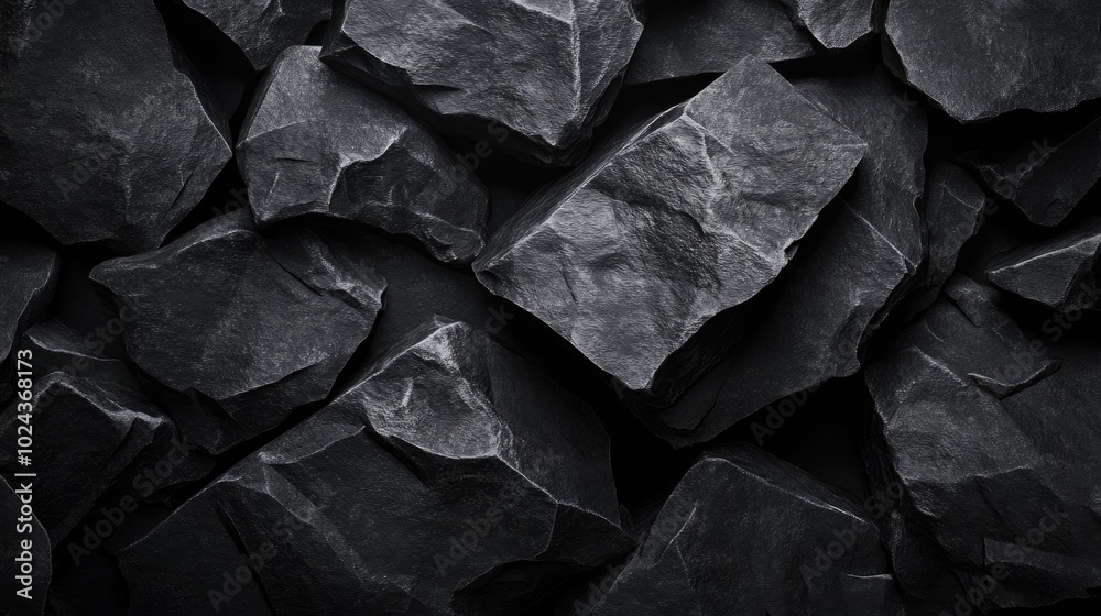 Aufkleber Black geometric stone and rock texture background minimalistic mockup for product display or showcase dark stone spa charcoal theme 3D rendering