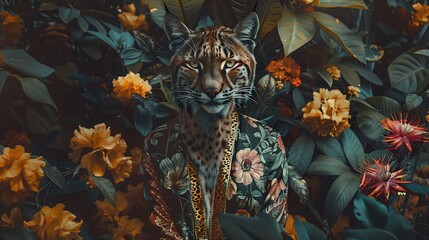 Anthropomorphic lynx floral jungle mood