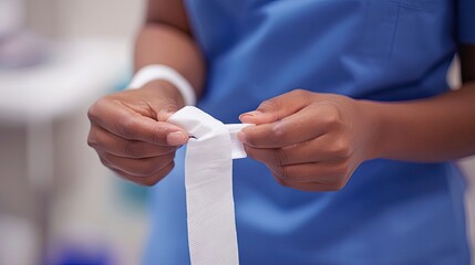 Close-up of a Person's Hands Tearing Medical Tape