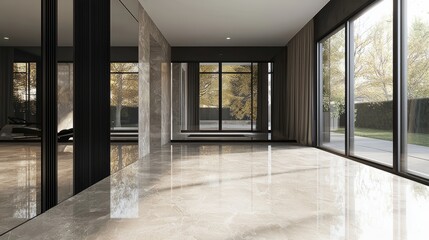 A luxurious home extension featuring a private gym with mirrored walls and large windows for an open, airy feel