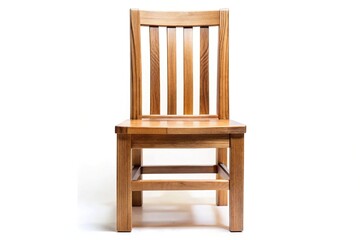 Symmetrical handmade wooden chair made of solid oak isolated on a white background