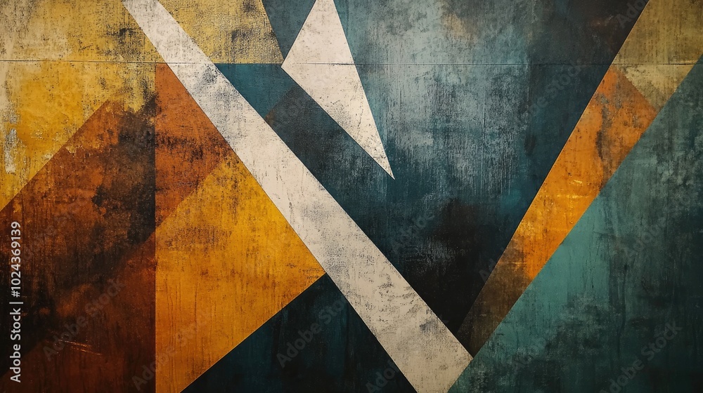Poster Abstract painting featuring a geometric design with a vintage texture showcasing a modern artistic interpretation of geometric patterns