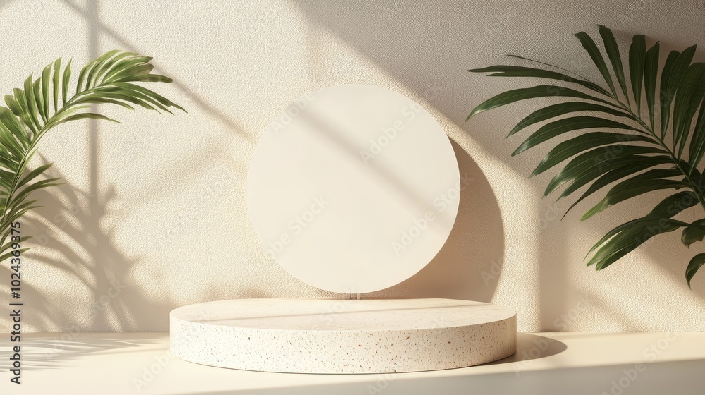 Poster 3d background featuring podium display with a natural white banner mockup abstract nature shape with
