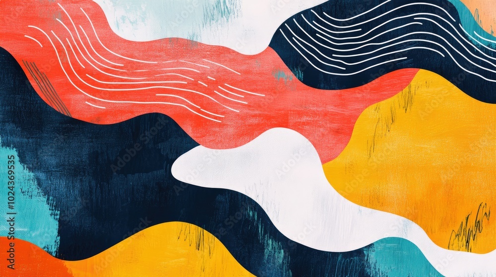 Poster abstract painting featuring vibrant organic lines serving as a textured background mural versatile i