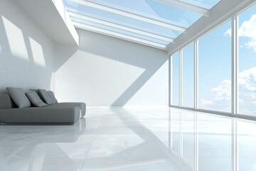 Obraz premium A sleek sunroom extension with skylights and a minimalist design, offering a bright and peaceful space for relaxation