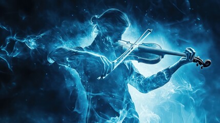 Fototapeta premium The Musician in Blue Flames