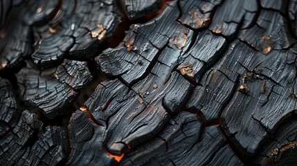 A Close-Up View of Charred Wood with Visible Grain Patterns
