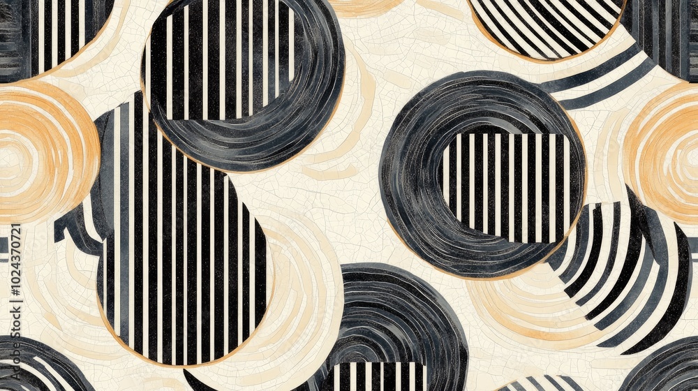 Poster Abstract fantasy geometric pattern featuring striped thin lines in a seamless round design Creative mosaic tile backdrop