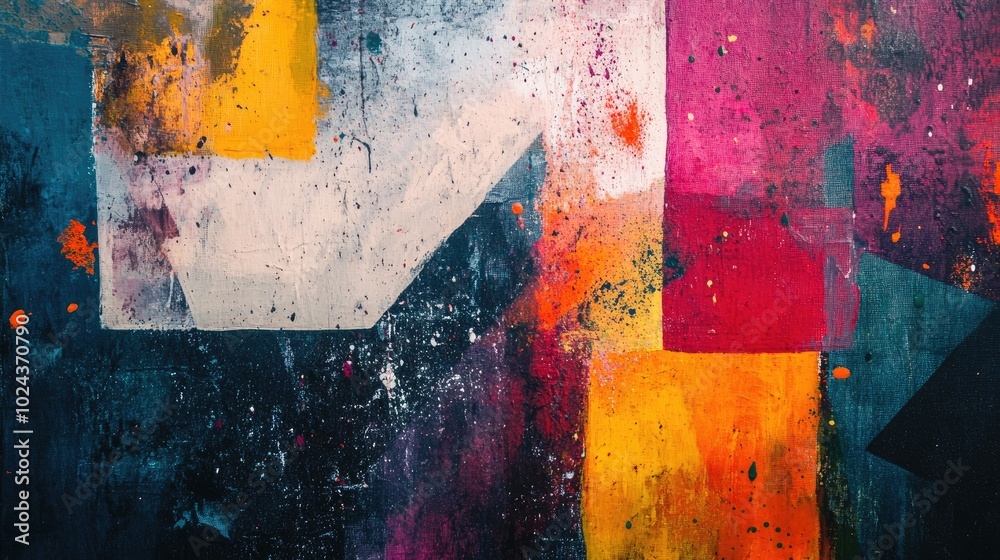 Poster abstract art painting featuring geometric shapes and vibrant color combinations this piece showcases