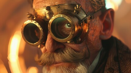 A man with a mustache and glasses is looking at the camera