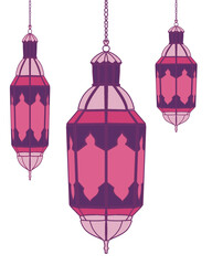 Obraz premium Arab islamic lantern or lamp silhouettes, ramadan or eid mubarak holiday illumination items. Isolated vector ornate symbols of light, joy and celebration. Decorative homes and street festive lamps set