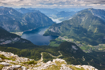 Five fingers landmark viewpoint and Hallstater lake. Upper Austria