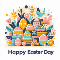 Fototapeta premium Easter-themed scene with eggs, flowers, and a cheerful 
