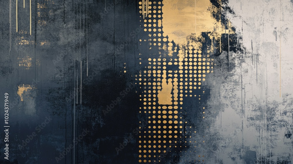 Poster Abstract modern painting featuring an elegant dark grey backdrop with halftone patterns
