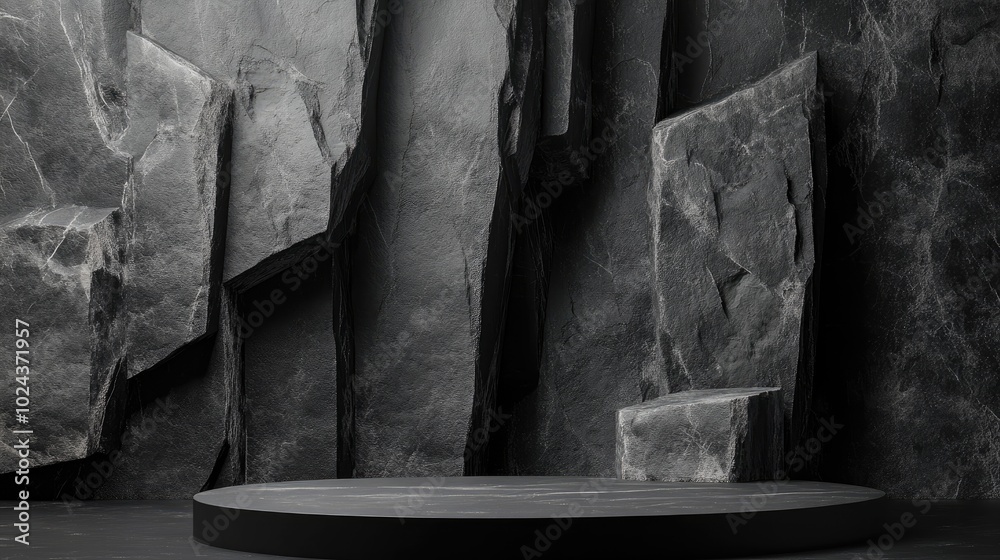 Aufkleber Black geometric stone and rock background minimalist mockup for podium presentation or display 3D rendering