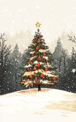 Obraz premium Old-fashioned greeting Christmas Card. ai generated