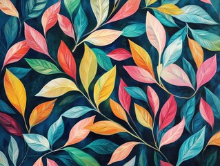 Abstract hand drawn oil painting of nostalgic leaves perfect for wallpaper or artistic decor