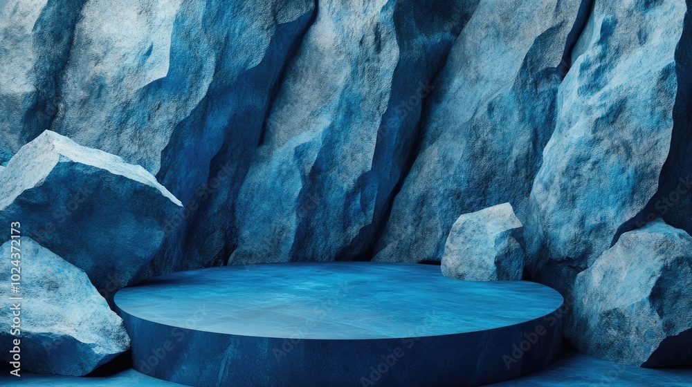 Aufkleber Blue geometric stone and rock texture background minimalist mockup for podium presentation or display 3D rendering