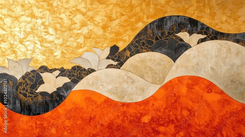 Poster artwork featuring a stunning pattern set against a textured orange backdrop