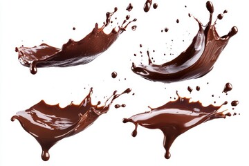 Set of Melted Chocolate wavy splash in mid air isolated on white background