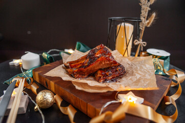 Traditional festive food for Christmas fried ribs