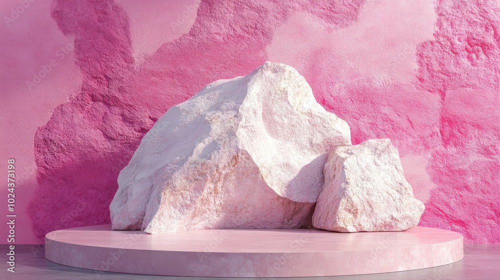 Aufkleber Abstract pink geometric stone and rock shape background minimalist mockup for podium display or showcase 3D rendering