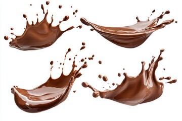 Set of Melted Chocolate wavy splash in mid air isolated on white background