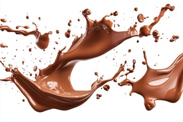Set of Melted Chocolate wavy splash in mid air isolated on white background