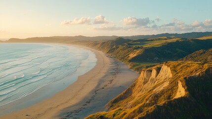 Expansive Beach View Under Soft Sunset Clouds