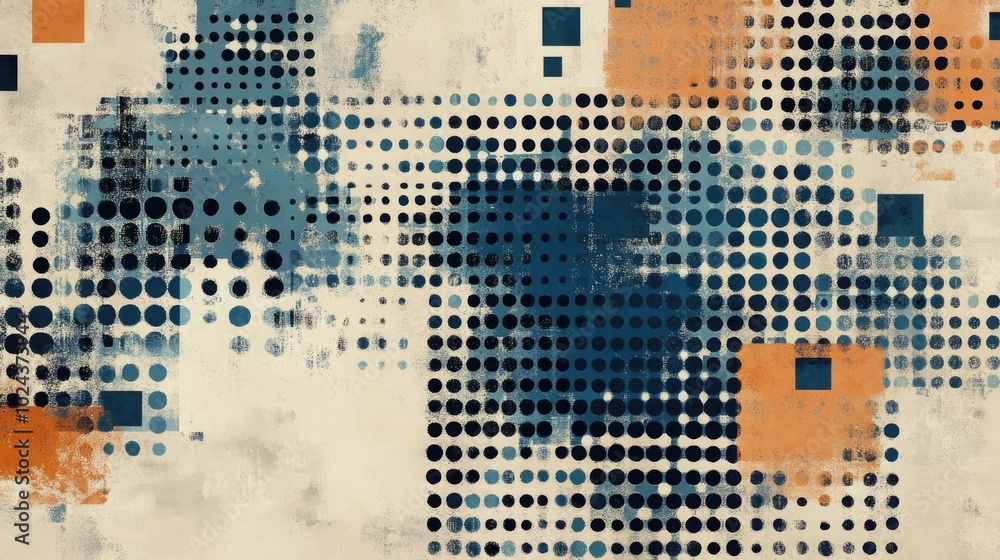 Poster Abstract Digital Wallpaper Design With Blue Brown And Black Pixel Patterns Square And Rectangle Shapes Representing Technology Communication And Information Concepts