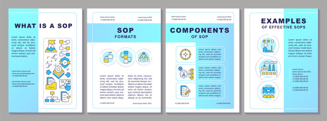 SOP management brochure template. Operating procedures. Leaflet design with linear icons. Editable 4 vector layouts for presentation, annual reports. Arial-Black, Myriad Pro-Regular fonts used