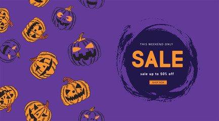 Halloween sale. Hand drawn illustration.	

