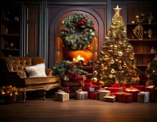 Fototapeta premium christmas tree with gifts
