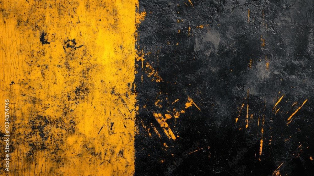 Poster Black And Yellow Grunge Background Texture With Noise And Distressed Metallic Surface Old Paint On Wall Abstract Backdrop Banner Display Wallpaper Design Elements Copy Space