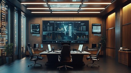 Modern Control Room with Large Screen Displays