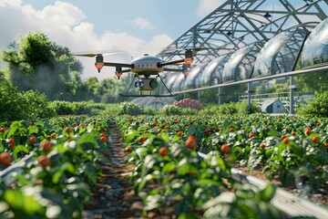 Advanced technology operates on the farm, with drones and sensors managing crop health and optimizing farming processes for better yields. Generative AI