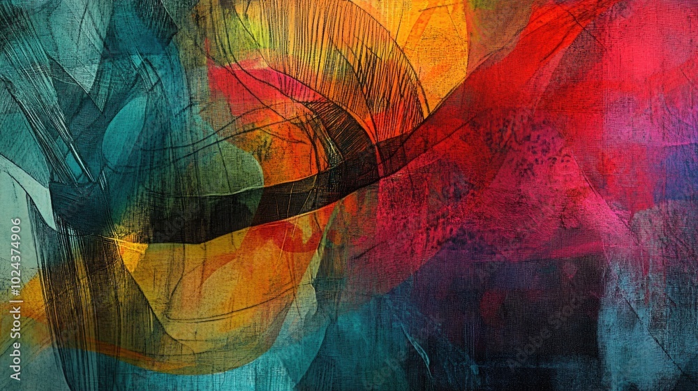 Poster Artistic representation featuring drawings textures backgrounds lines patterns and vibrant colors in expressive imagery