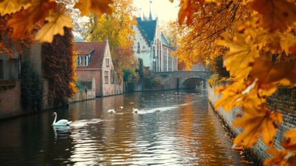 Obraz premium Autumnal Canal in Bruges, Belgium