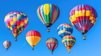 Fototapeta premium Vibrant Hot Air Balloons in a Clear Blue Sky