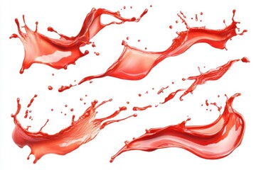 Set of red liquid wavy splash in mid air isolated on white background