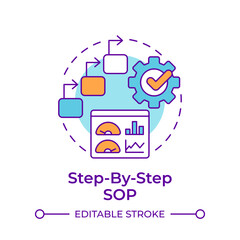 Step-by-step sop multi color concept icon. Efficiency metrics, statistics. Operating procedures. Round shape line illustration. Abstract idea. Graphic design. Easy to use in infographic, presentation