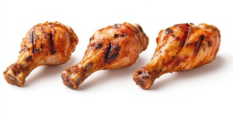 Set of Roasted grilled turkey chicken drumstick thigh on white background. Mockup template
