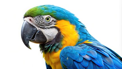 Fototapeta premium blue and yellow parrot isolated on white background Aerial