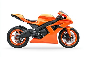 Fototapeta premium Side view of orange sport bike looks to the right isolated on white background